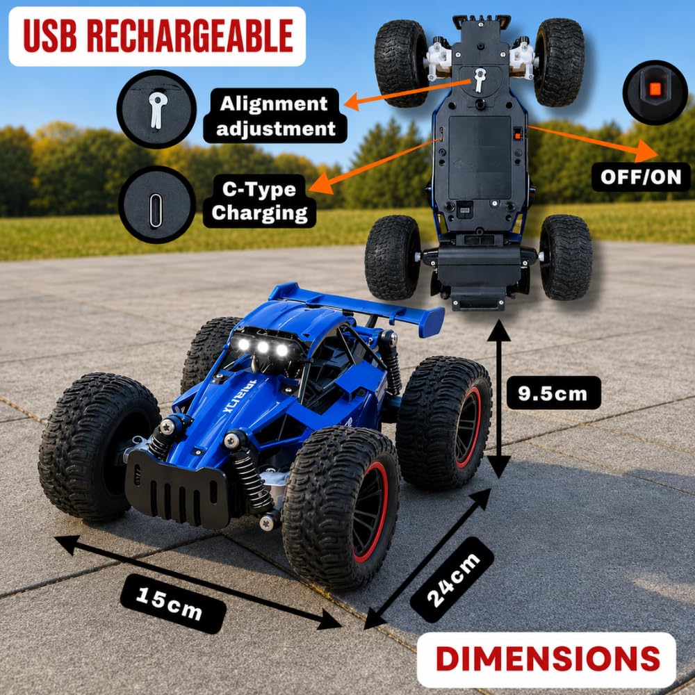 Happy Rc Remote Control RC Buggy Car with LED Lights, Mist Spray, Suspension & USB Rechargeable Battery For Kids (4 Years+)