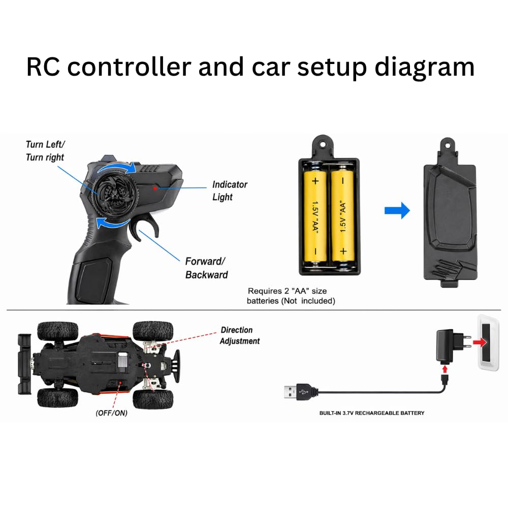 Happy Rc Remote Control RC Buggy Car with LED Lights, Mist Spray, Suspension & USB Rechargeable Battery For Kids (4 Years+)