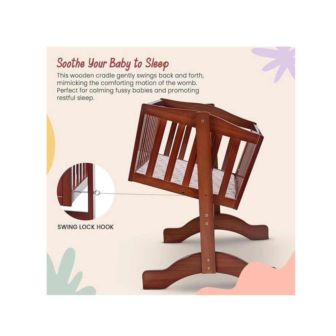 Wooden baby cradle with swing feature