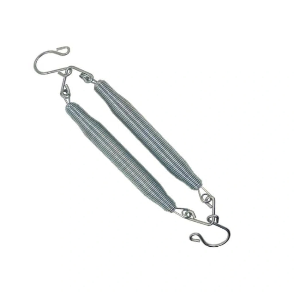 Double coil cradle spring with hooks