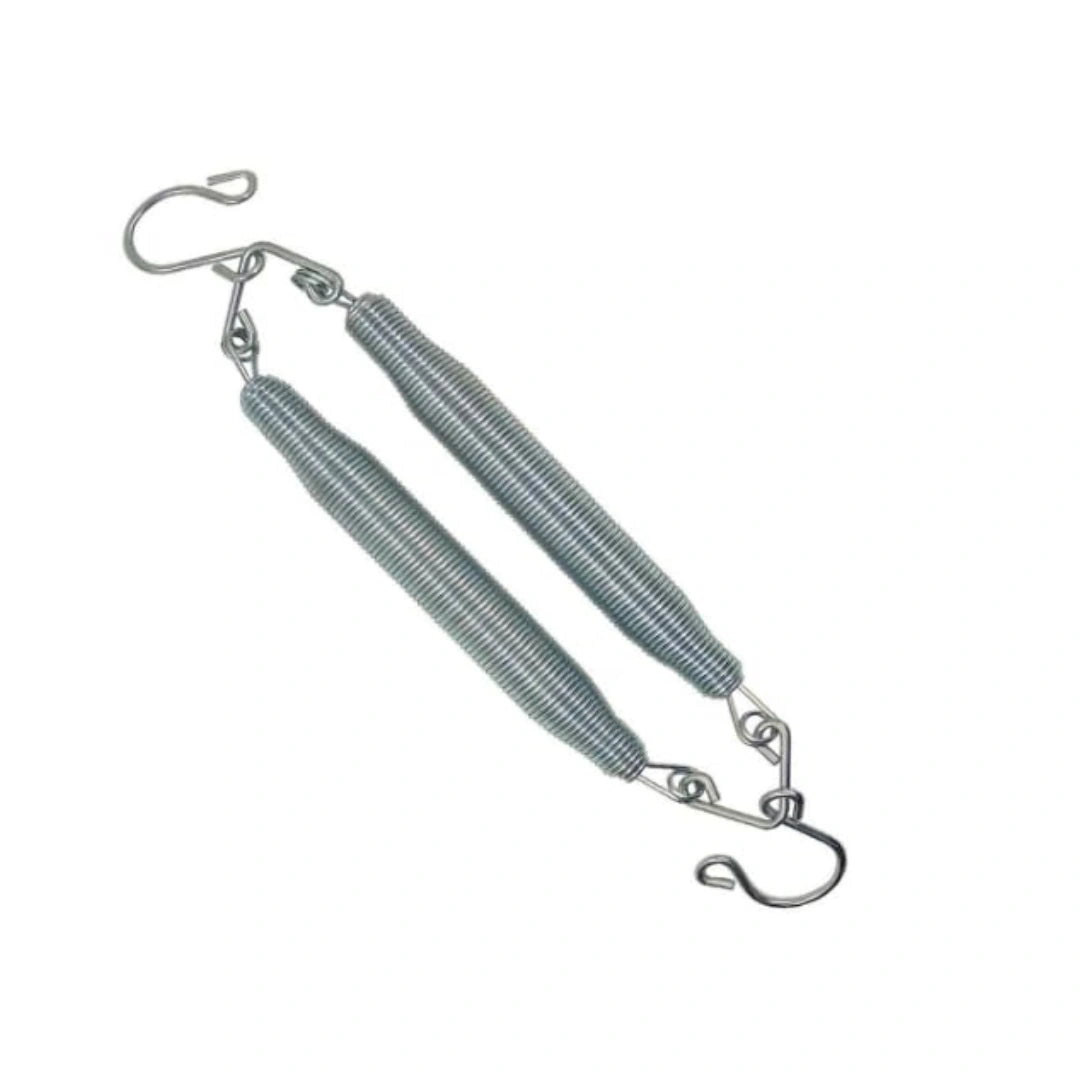 Double coil cradle spring with hooks