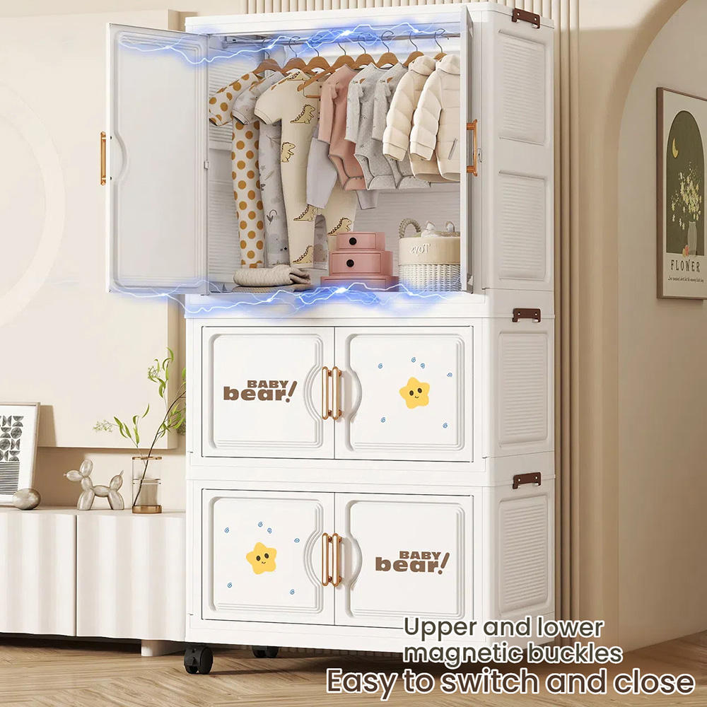 OVYA Cartoon Folding Wardrobe for Kids Bedroom Baby Clothes Storage Folding Cabinet Kids Toys Organizer Collapsible Children Wardrobe