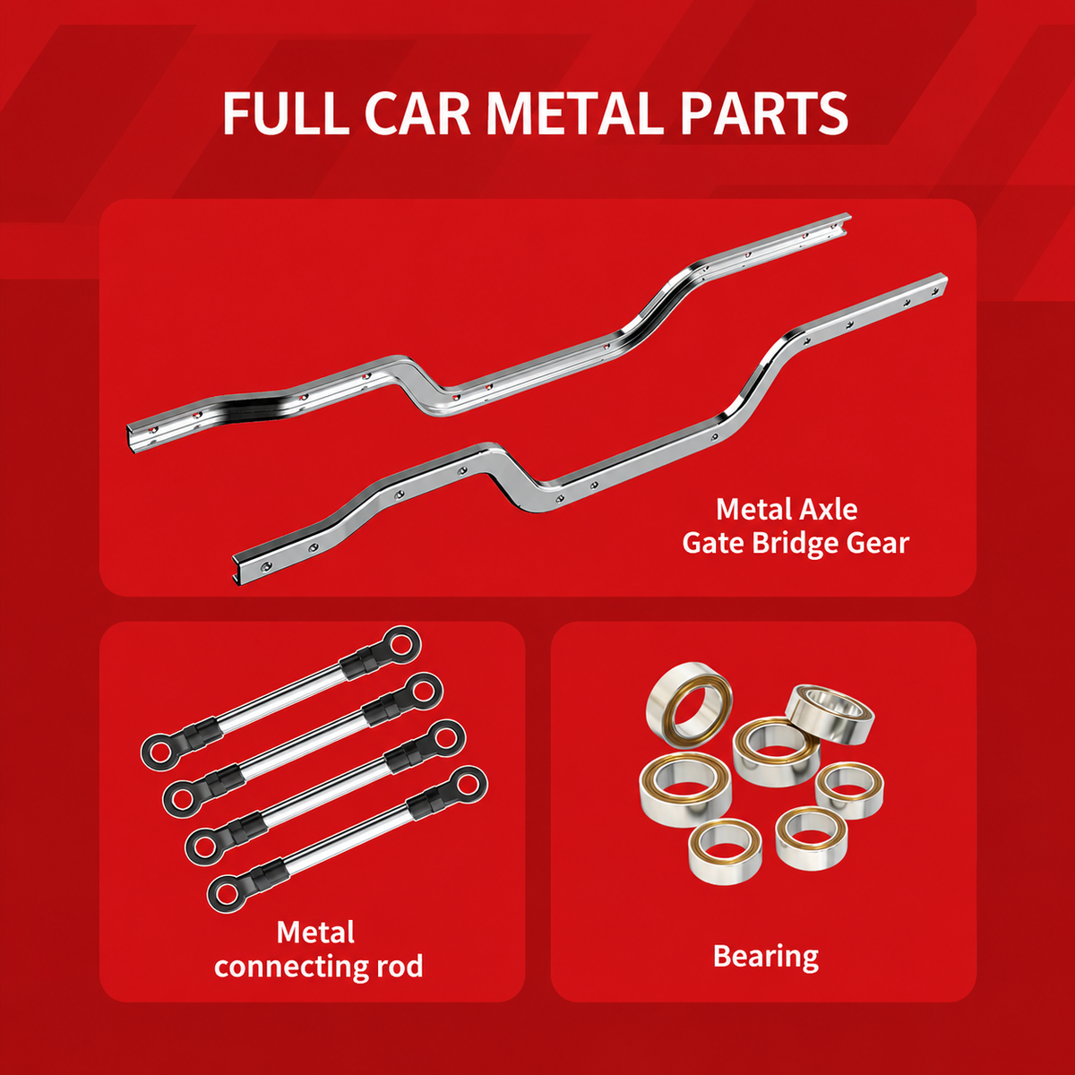 RC metal upgrade parts: axle gate bridge gear, connecting rods, and bearings