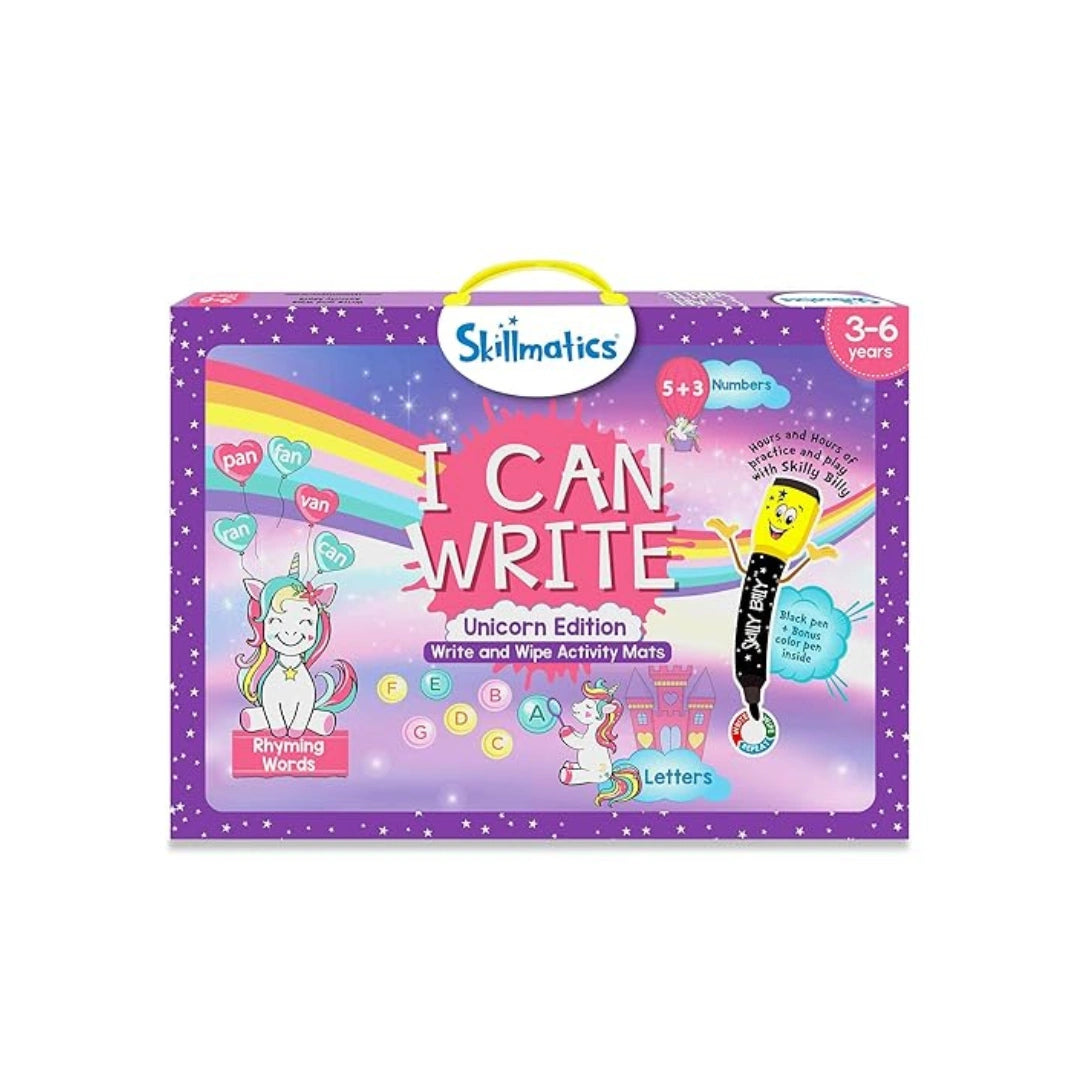 Reusable unicorn writing activity kit for preschool kids.