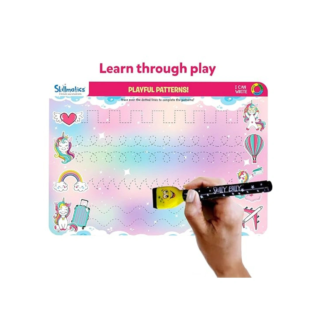 Reusable unicorn writing activity kit for preschool kids.