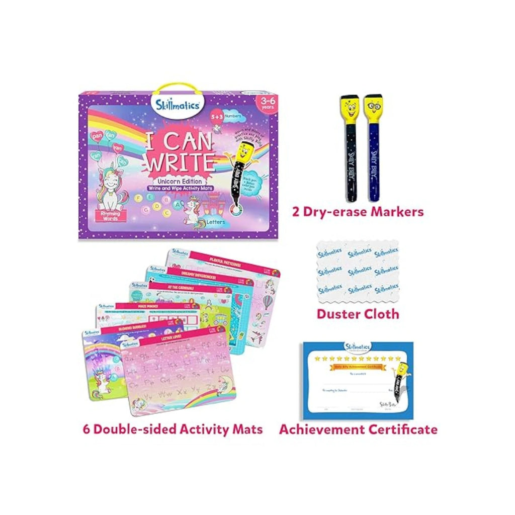 Reusable unicorn writing activity kit for preschool kids.