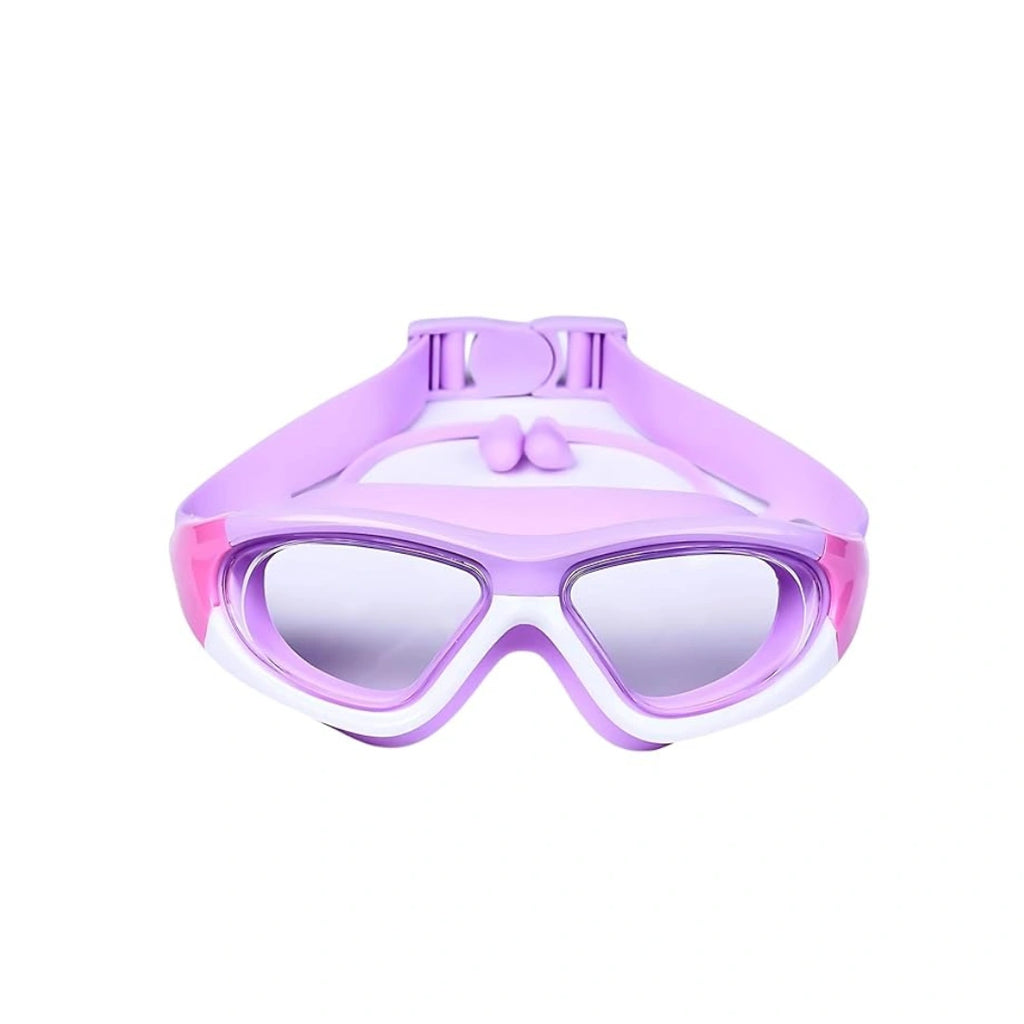 Index Swimming Goggles for Kids,Wide Angle Vision Big Frame Glasses with Connected Ear Plugs