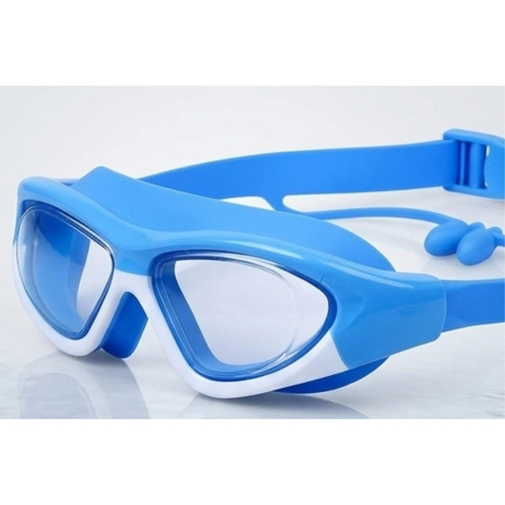 Index Swimming Goggles for Kids,Wide Angle Vision Big Frame Glasses with Connected Ear Plugs