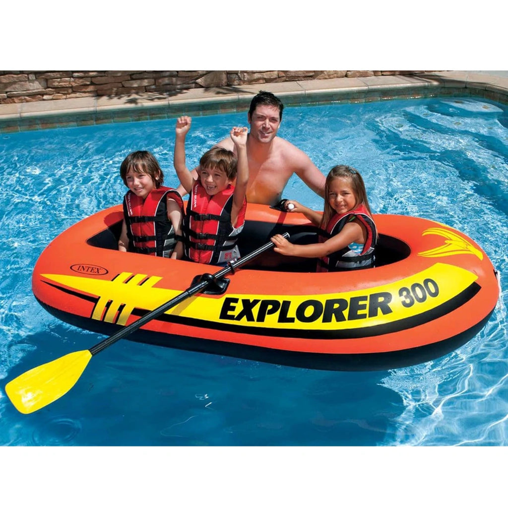 Intex Explorer 300 Inflatable Boat Set,3 Person Raft with Oars & Mini Hand Pump