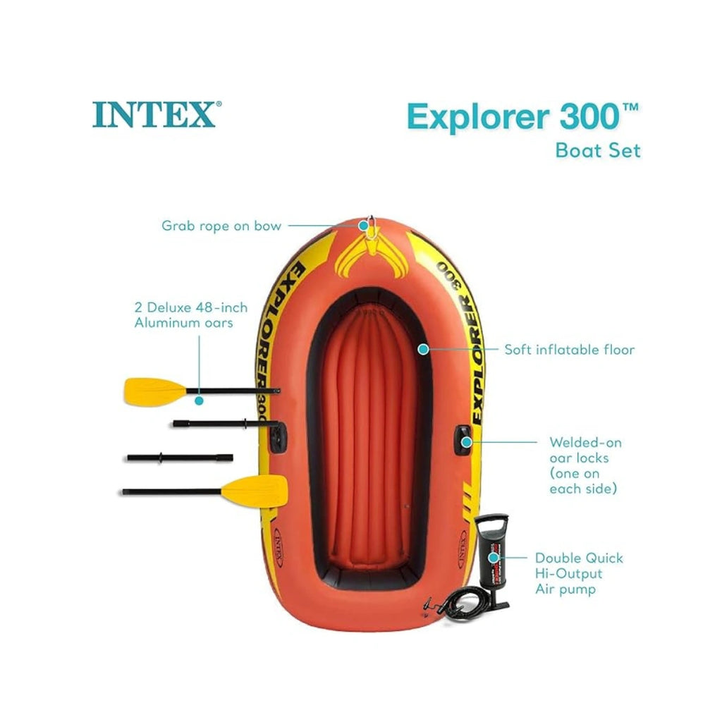 Intex Explorer 300 Inflatable Boat Set,3 Person Raft with Oars & Mini Hand Pump