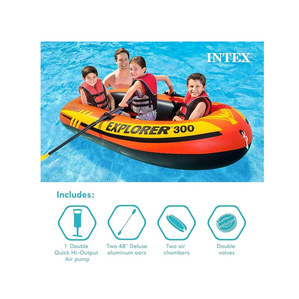 Intex Explorer 300 Inflatable Boat Set,3 Person Raft with Oars & Mini Hand Pump