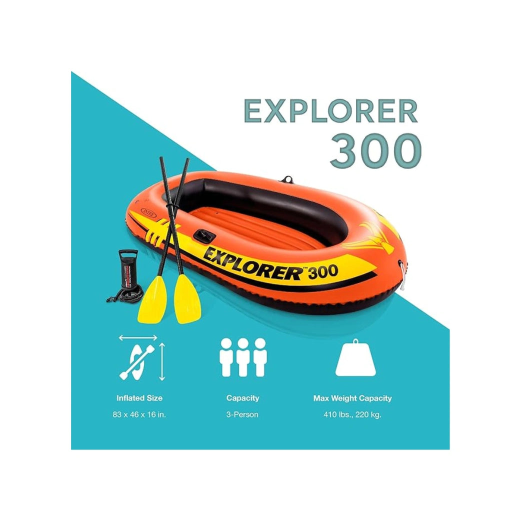 Intex Explorer 300 Inflatable Boat Set,3 Person Raft with Oars & Mini Hand Pump
