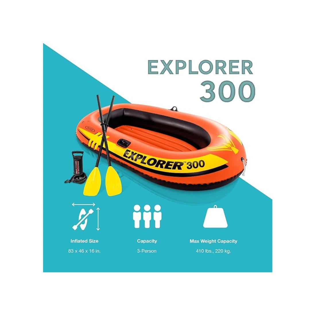 Intex Explorer 300 Inflatable Boat Set,3 Person Raft with Oars & Mini Hand Pump