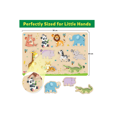 Little Berry Toys Little Berry Jungle Animals Wooden Puzzle Tray Knob and Peg Puzzle Multicolour (2 Years+)