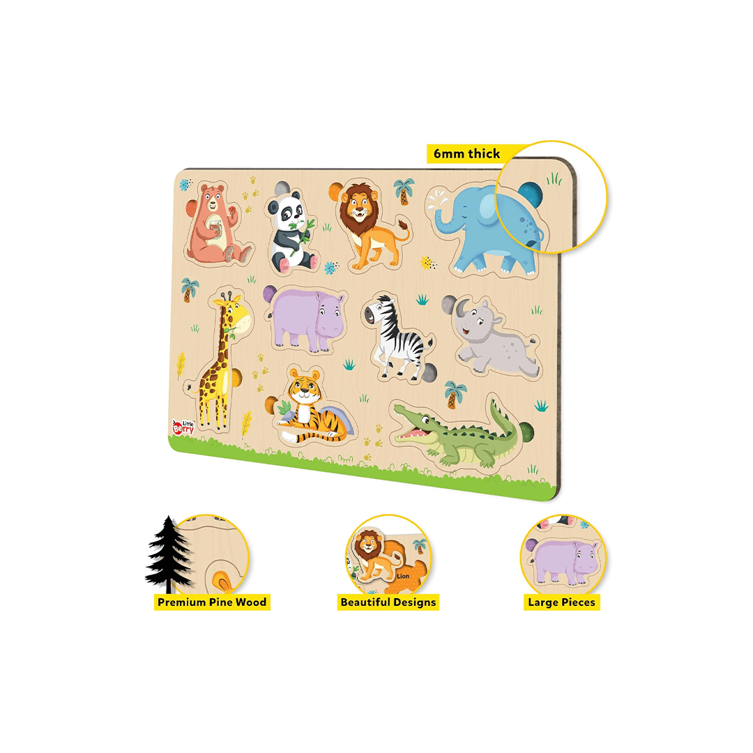 Little Berry Toys Little Berry Jungle Animals Wooden Puzzle Tray Knob and Peg Puzzle Multicolour (2 Years+)