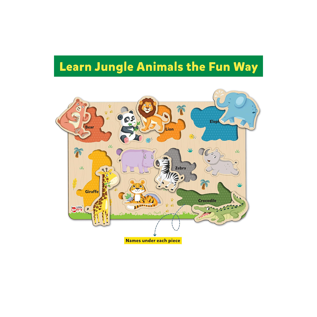 Little Berry Toys Little Berry Jungle Animals Wooden Puzzle Tray Knob and Peg Puzzle Multicolour (2 Years+)