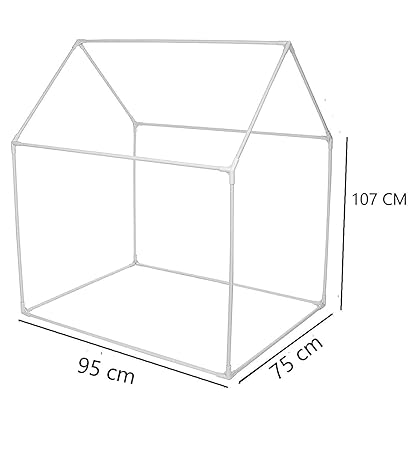 Play tent frame diagram with dimensions of 95 by 75 by 107 cm