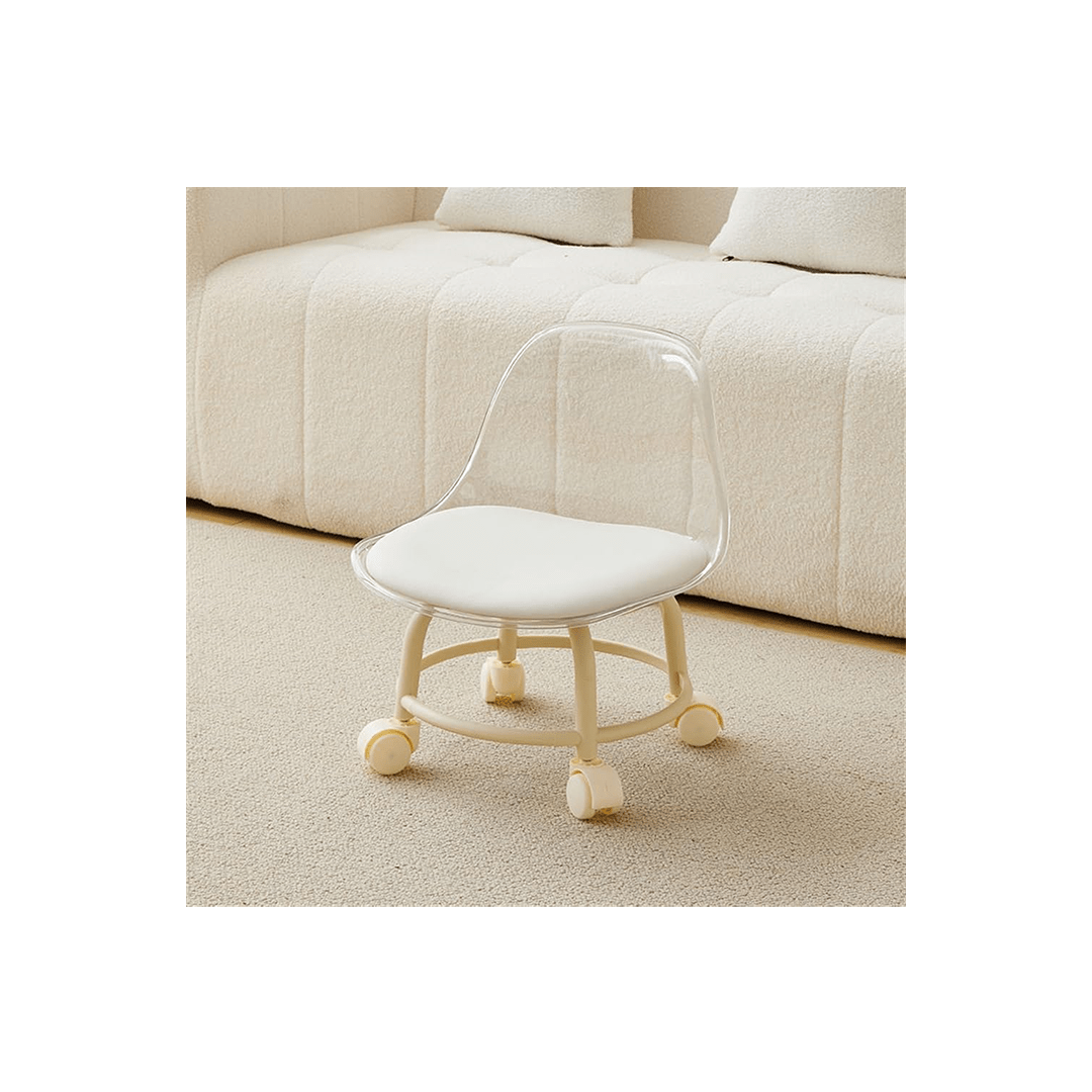 Mitsico Room Decors Mitsico Low Roller Acrylic Stool – 360° Rotating, Transparent, Silent Wheels, White For Kids (2 Years)