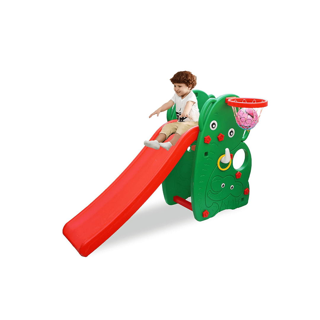Baan Toys Ride-ons Baan Toys Elephant Shaped Garden Slide with Basketball Hoop For Kids