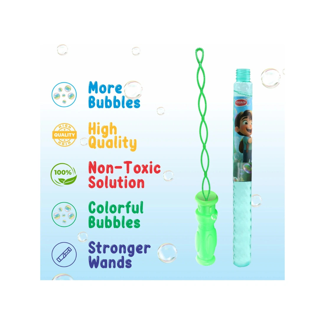 24 pack kids bubble sticks with pre-filled bubble solution bottles.
