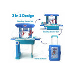 Doctor trolley play set with medical accessories for kids.

