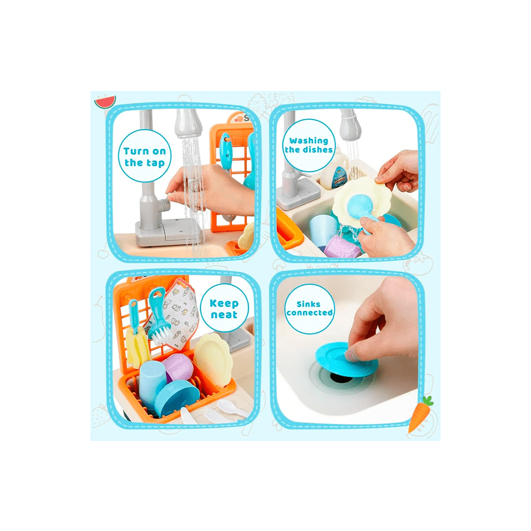 Baan Toys Toys Baan Toys Kitchen Play Set With Automatic Water Cycle System Kitchen Play Sink Toys with Accessories - Blue (3 Years+)