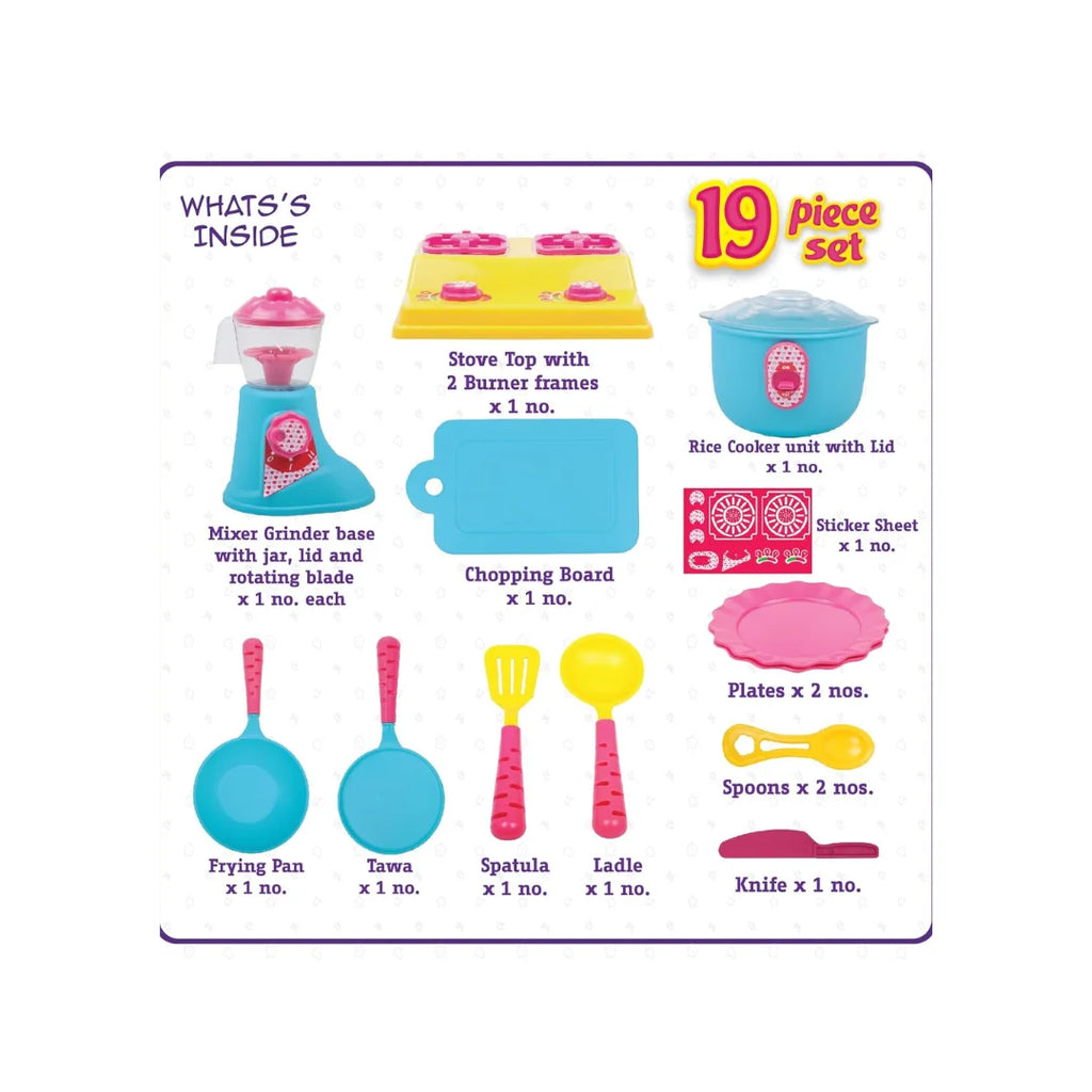 Kitchen Set Deluxe,19 Piece Colourful Pretend and Play Cooking Set,Language and Social Skills,Role Play,Preschool Toys for Kids (3 Years+)