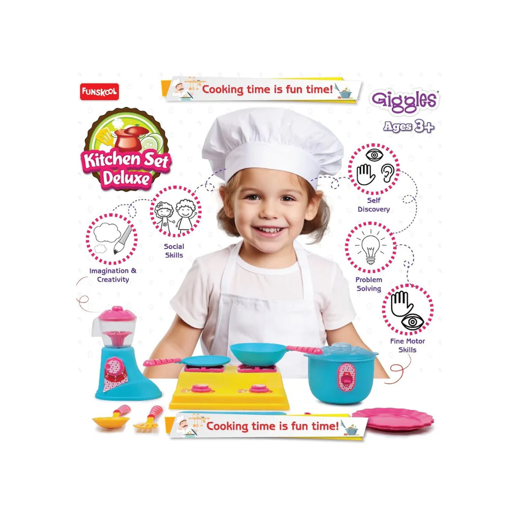 Kitchen Set Deluxe,19 Piece Colourful Pretend and Play Cooking Set,Language and Social Skills,Role Play,Preschool Toys for Kids (3 Years+)