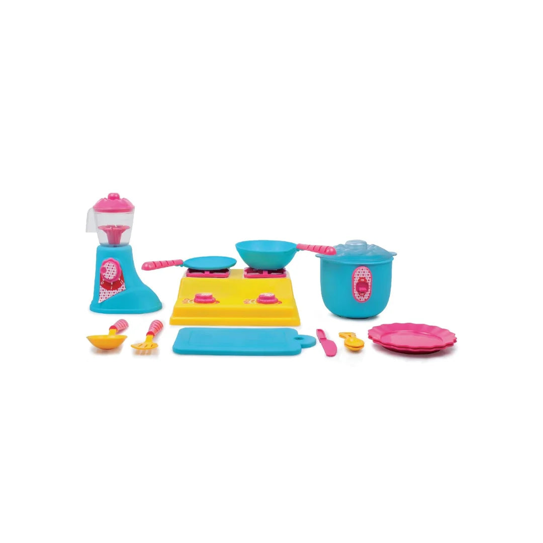 Kitchen Set Deluxe,19 Piece Colourful Pretend and Play Cooking Set,Language and Social Skills,Role Play,Preschool Toys for Kids (3 Years+)