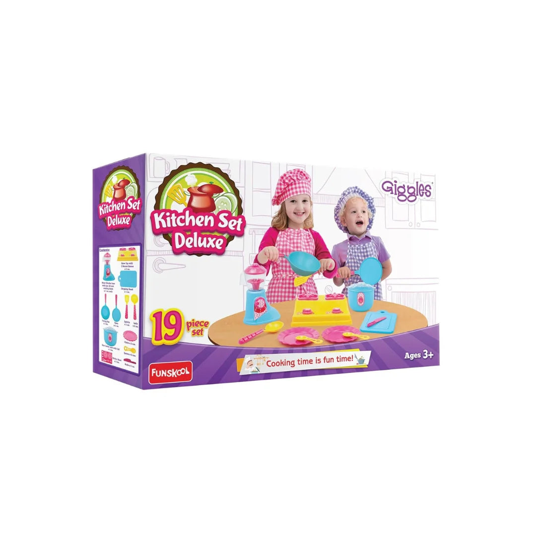 Kitchen Set Deluxe,19 Piece Colourful Pretend and Play Cooking Set,Language and Social Skills,Role Play,Preschool Toys for Kids (3 Years+)