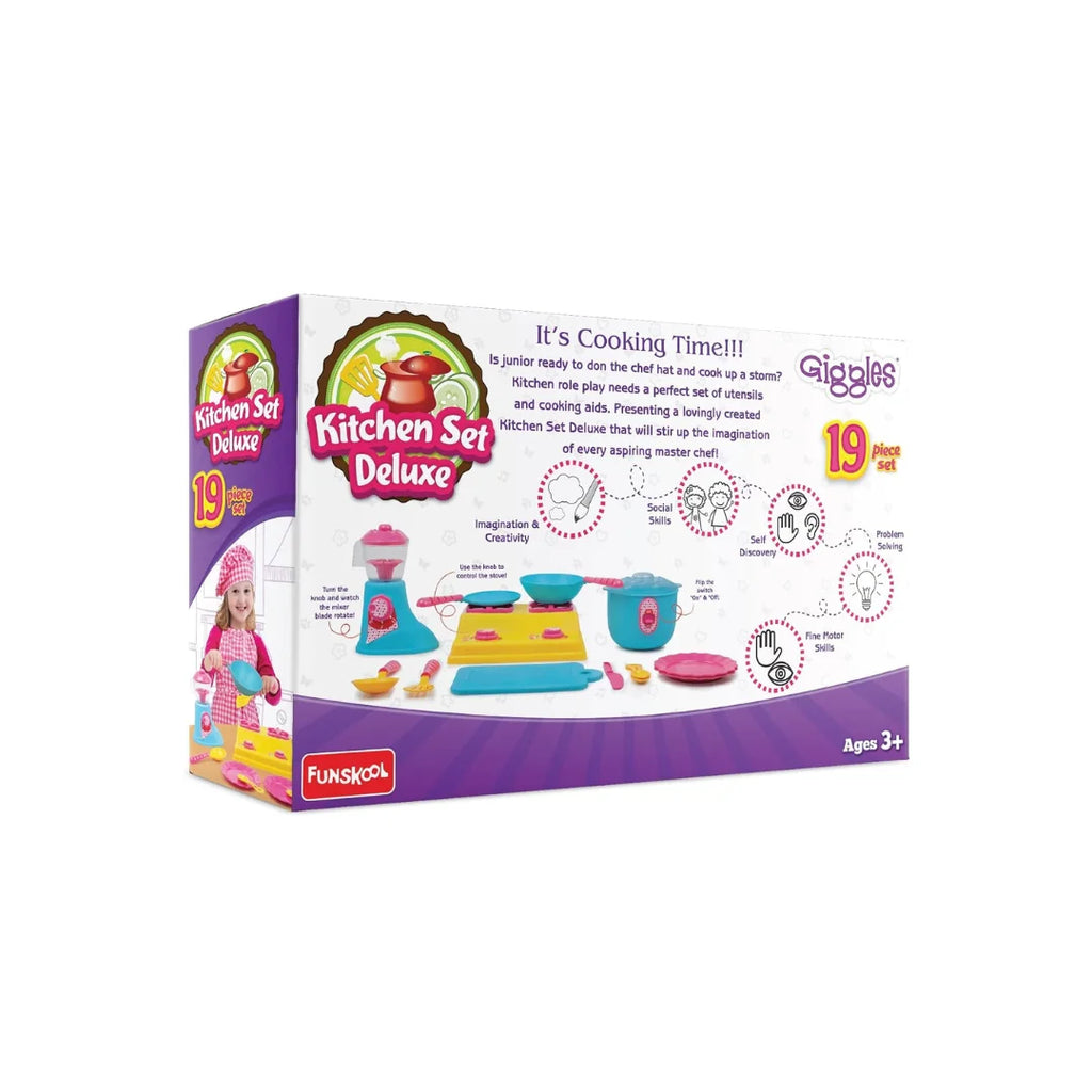 Kitchen Set Deluxe,19 Piece Colourful Pretend and Play Cooking Set,Language and Social Skills,Role Play,Preschool Toys for Kids (3 Years+)