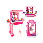 Portable kitchen trolley play set with lights, sounds, and accessories.