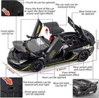 CCA 1:24 Lamborghini Aventador SVJ Die-Cast Car with Openable Hood & Doors, Toy Vehicle for Kids Ash