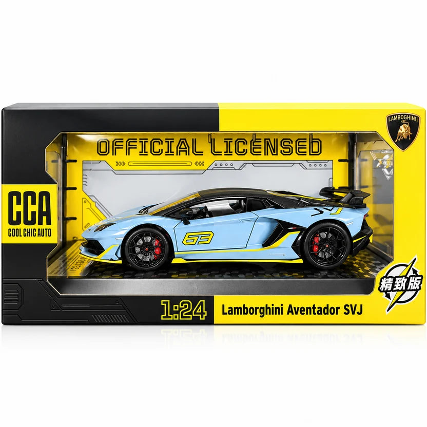 CCA 1:24 Lamborghini Aventador SVJ Die-Cast Car with Openable Hood & Doors, Toy Vehicle for Kids Ash