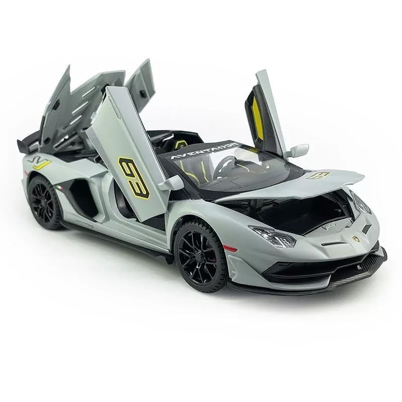 CCA 1:24 Lamborghini Aventador SVJ Die-Cast Car with Openable Hood & Doors, Toy Vehicle for Kids Ash