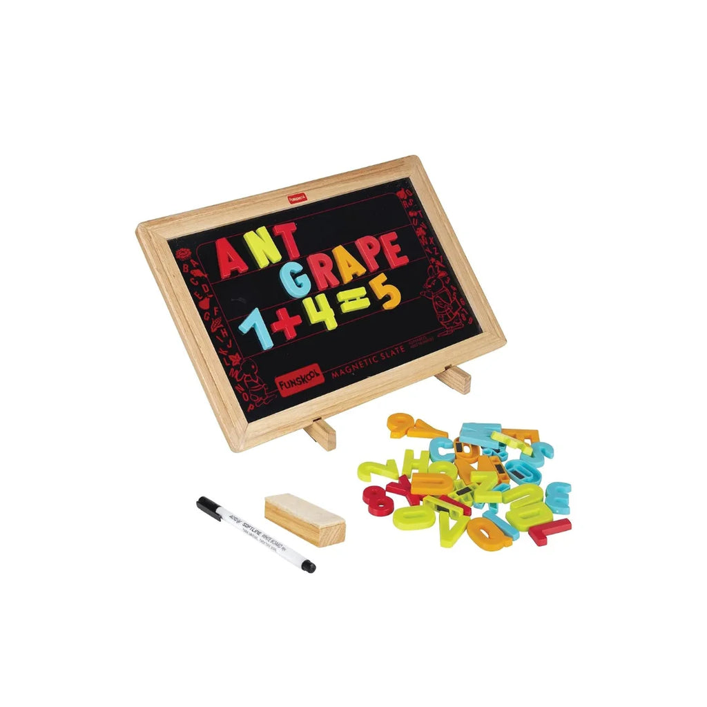 Learn N Write Slate,sturdy wooden stands for easy display,along with a duster and erasable marker,hands-on letter and number recognition,creative writing or drawing for Kids