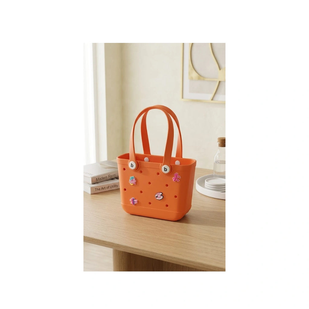 Stylish Waterproof Tote Bag with Decorative Charms