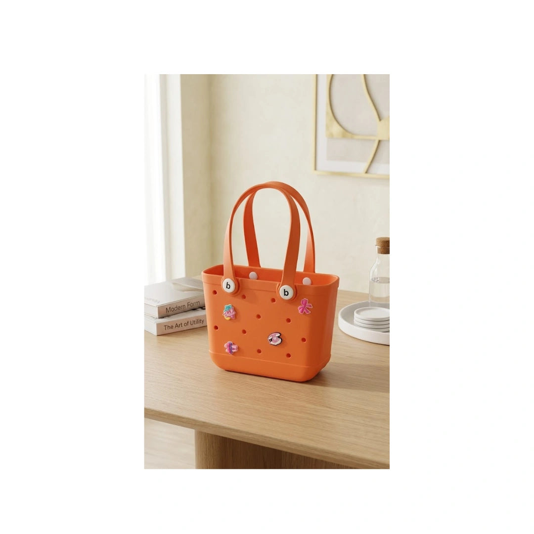 Stylish Waterproof Tote Bag with Decorative Charms