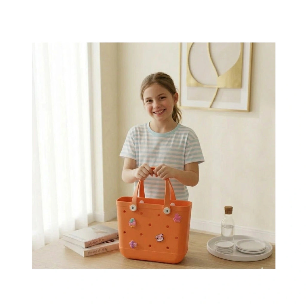 Stylish Waterproof Tote Bag with Decorative Charms