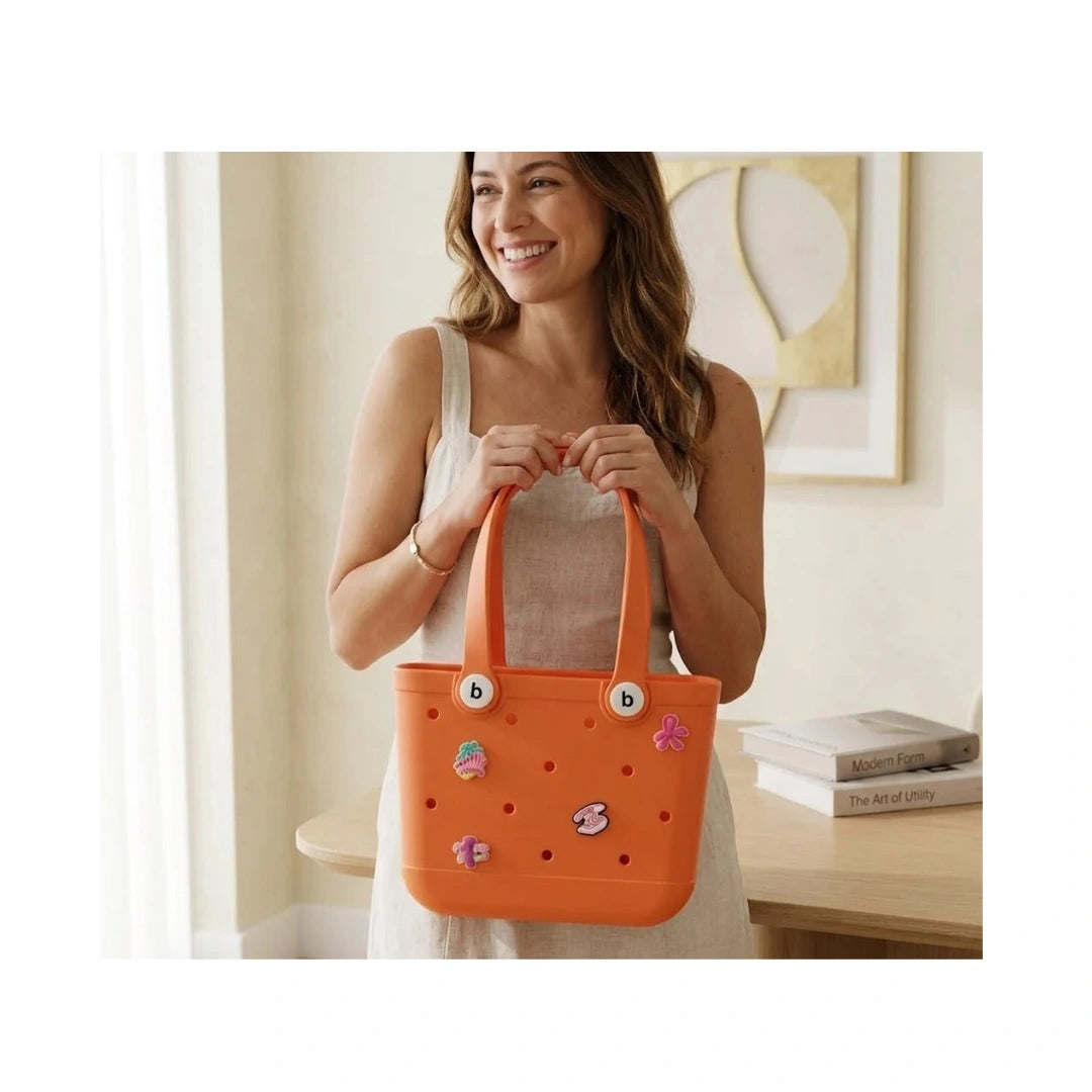 Stylish Waterproof Tote Bag with Decorative Charms