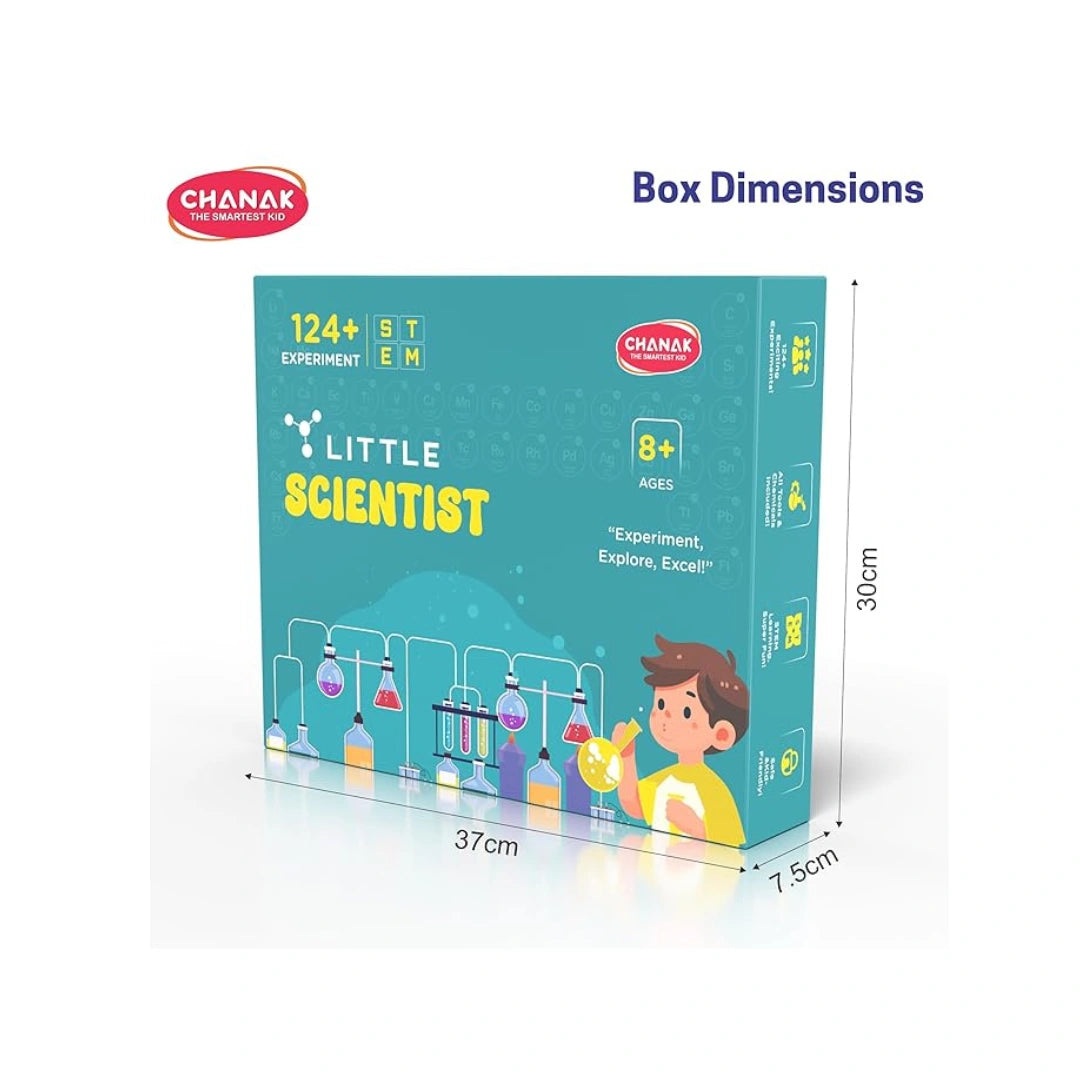 Kids chemistry lab kit with science experiment tools.