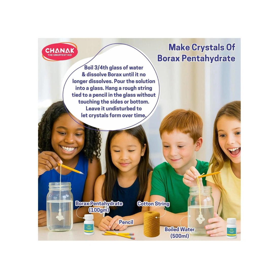 Kids chemistry lab kit with science experiment tools.