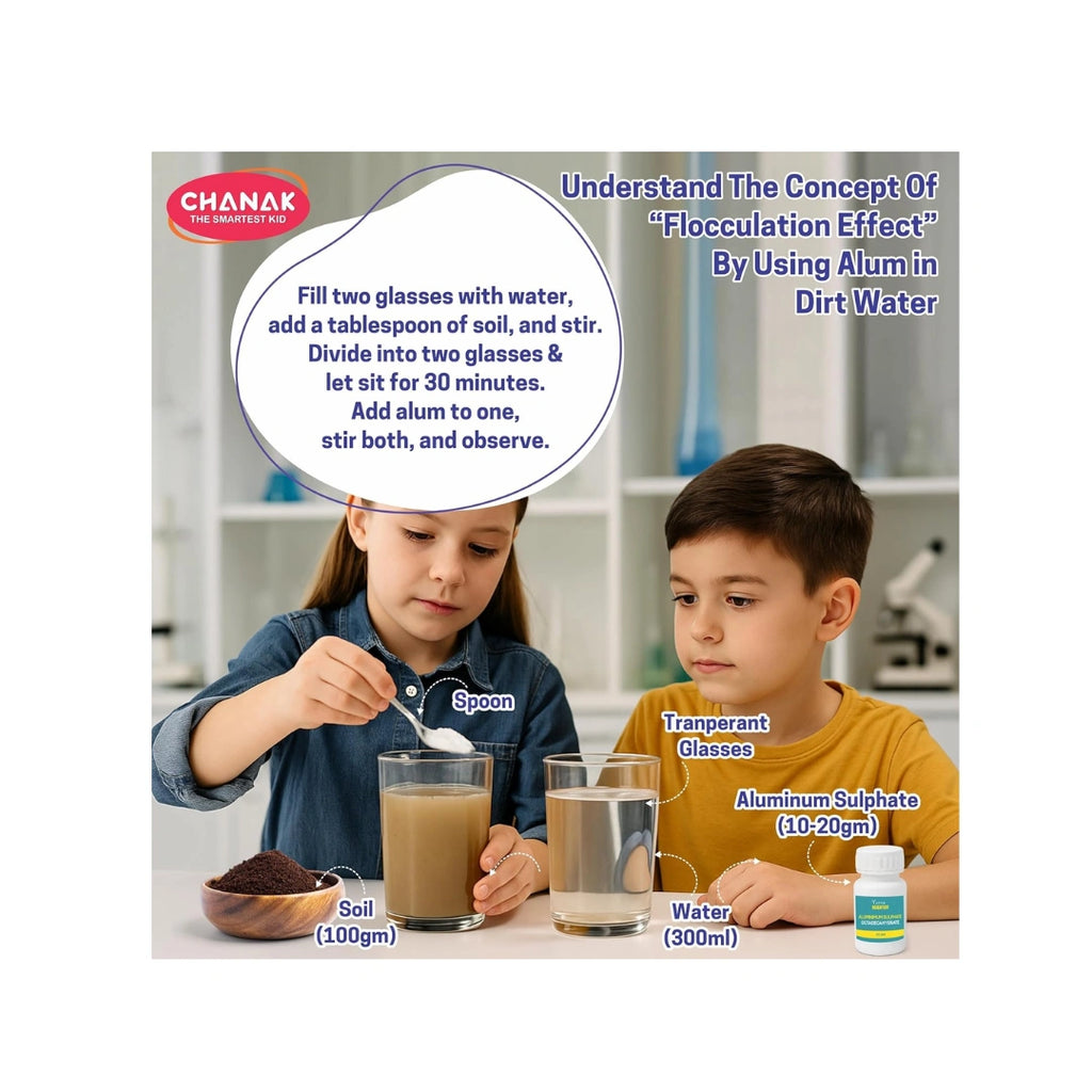 Kids chemistry lab kit with science experiment tools.