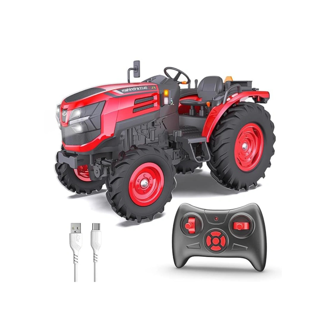 RC tractor toy with Bluetooth speaker and rechargeable battery.
