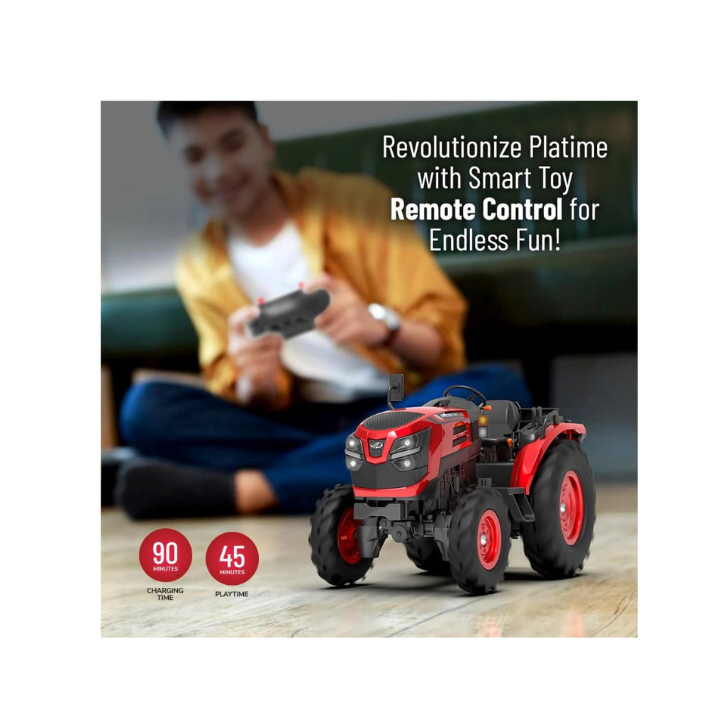 RC tractor toy with Bluetooth speaker and rechargeable battery.

