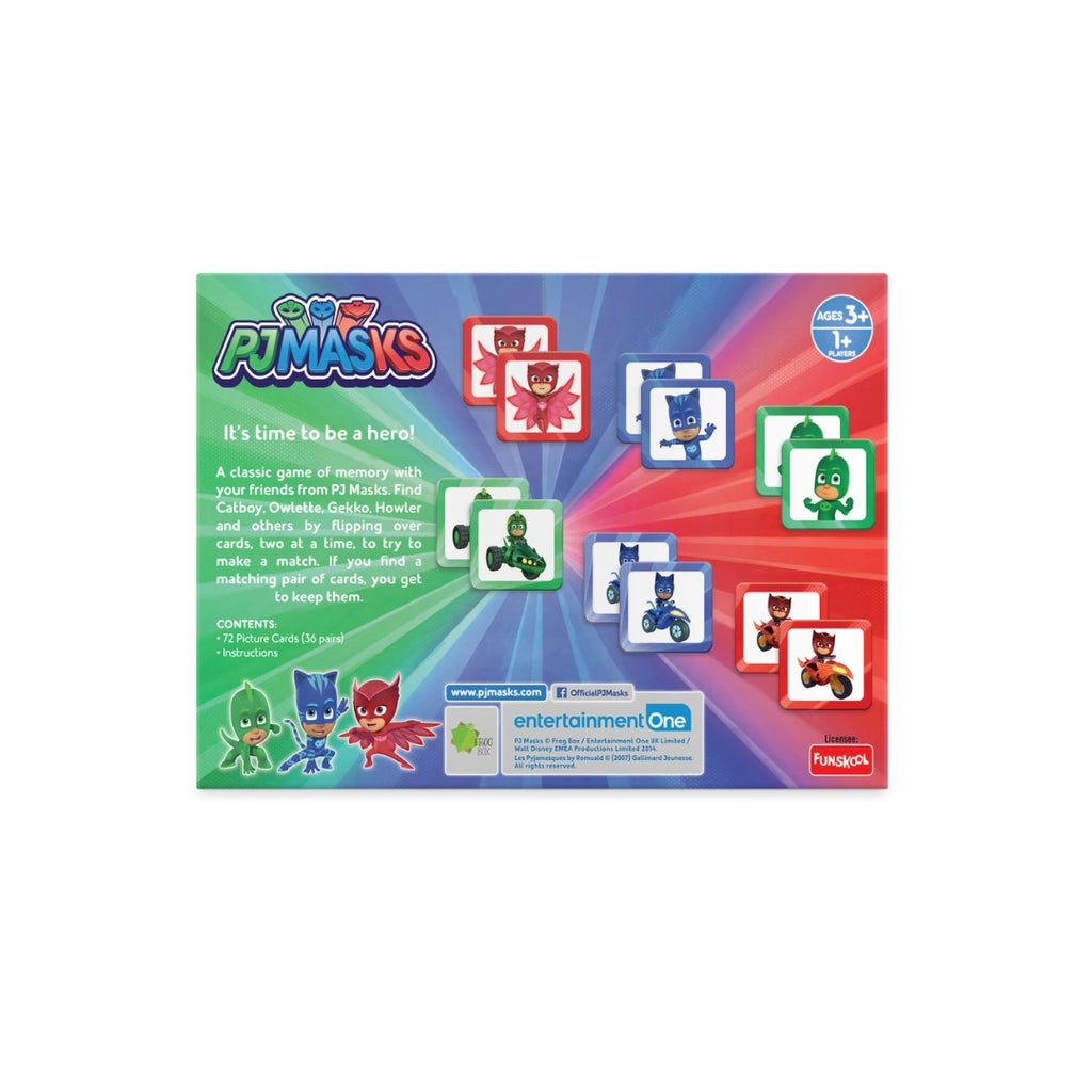 PJ Masks themed educational memory matching game for kids