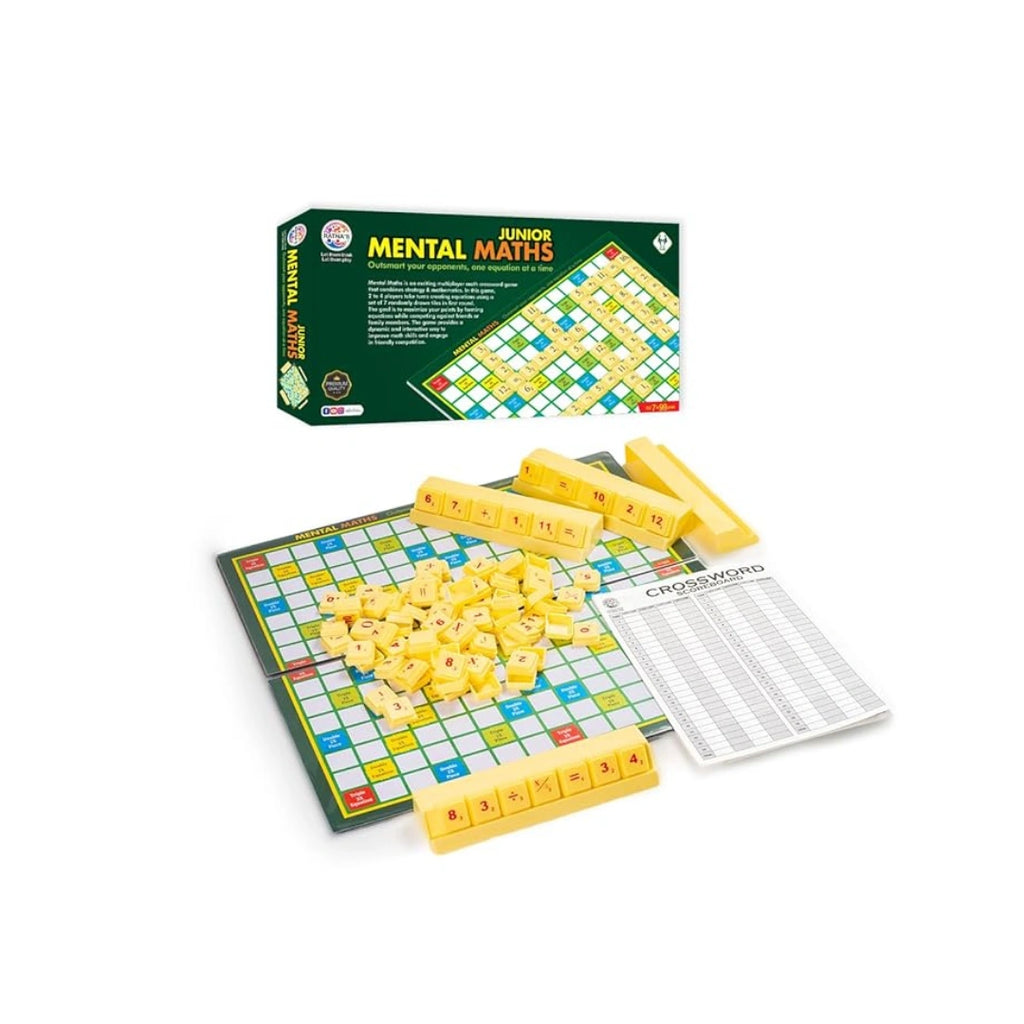 Kids mental maths board game with number tiles for family learning fun.
