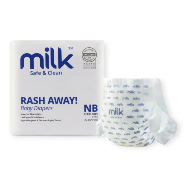 MILK Baby Diaper Flexi Tape , Size NB - 22 Pcs, 0 To 5 KG