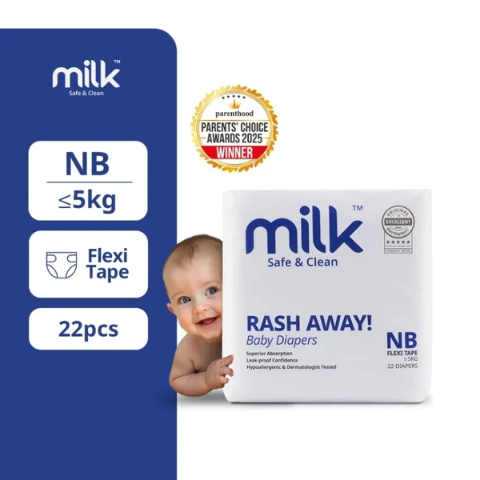 MILK Baby Diaper Flexi Tape , Size NB - 22 Pcs, 0 To 5 KG