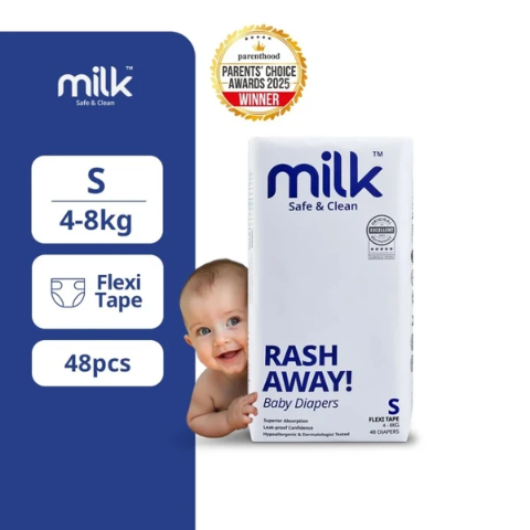 MILK Baby Diaper Flexi Tape , Size S - 48 Pcs, 4 To 8 KG